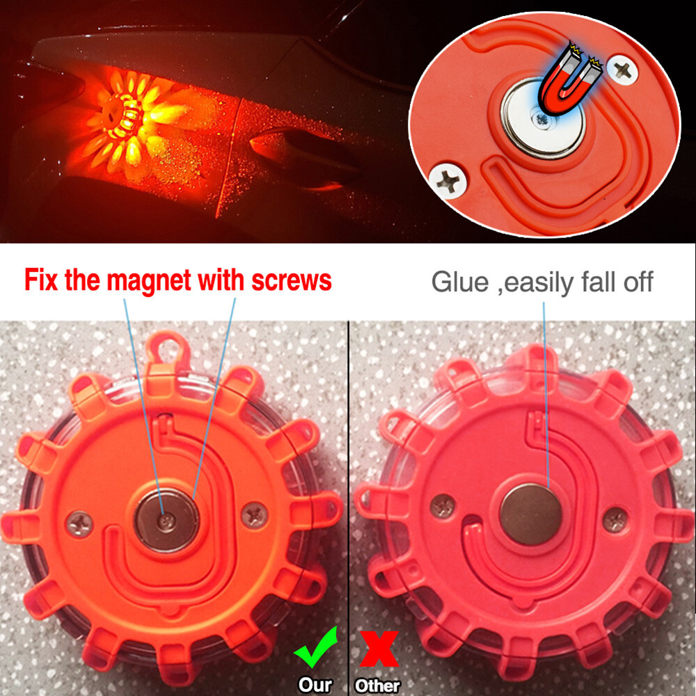 3-Pack LED Road Flare Car Emergency Light Kit Strobe Safety Magnetic Base & Hook