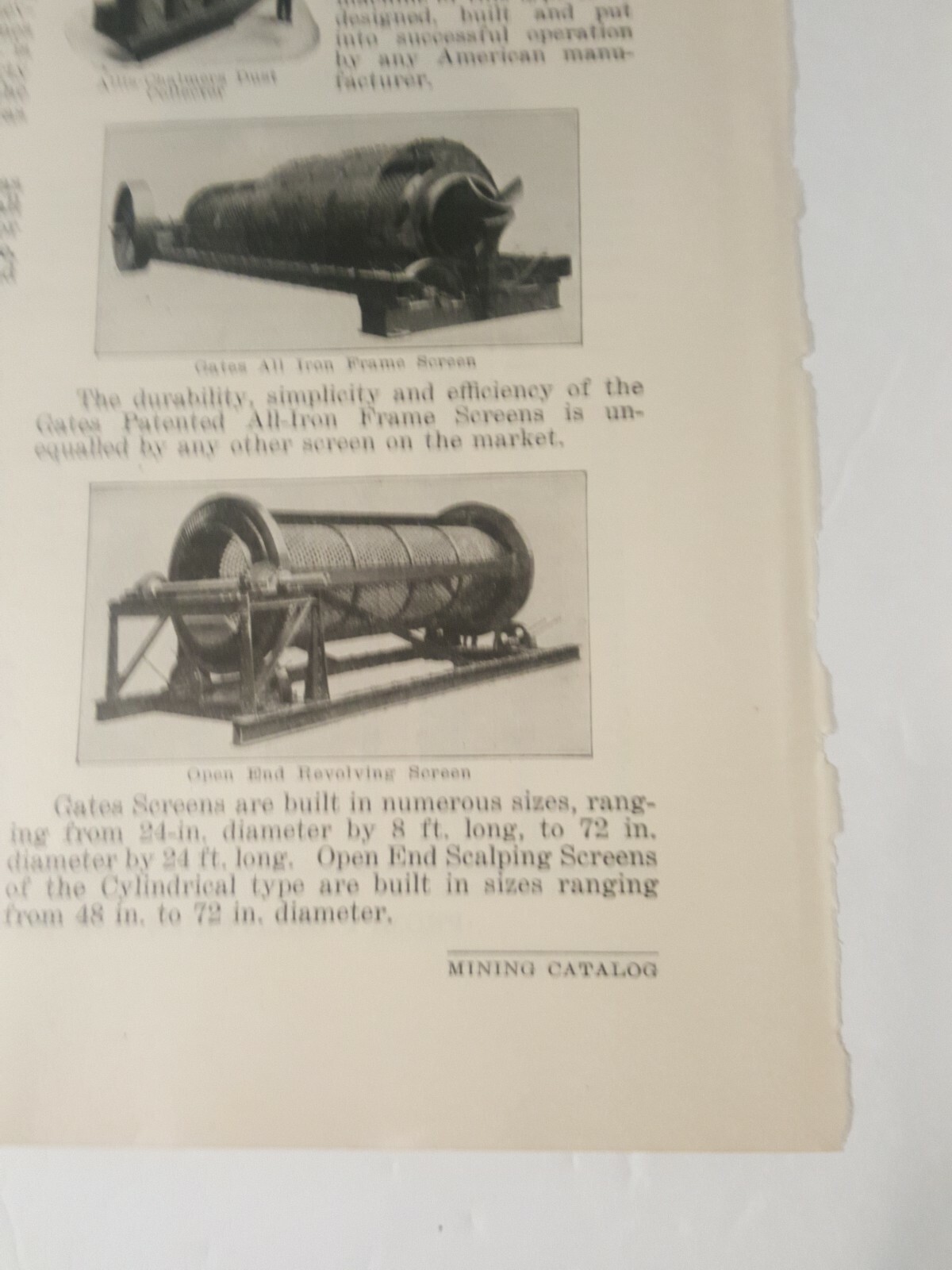 1923 print ad ALLIS-CHALMERS crushing & Grinding equipment Dust Collector
