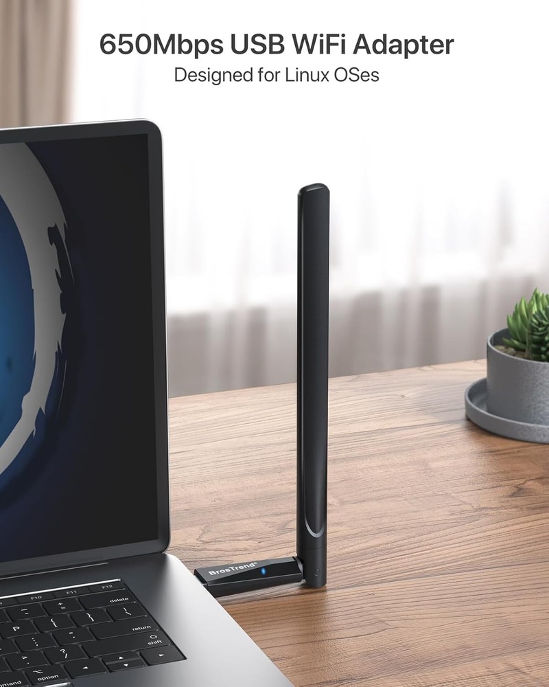 BrosTrend 650Mbps Linux Compatible WiFi Adapter Supports Kali Linux, Black