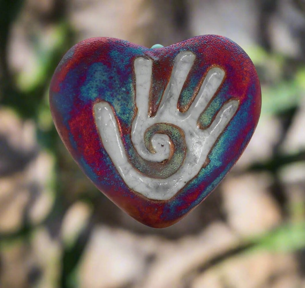 Raku Potteryworks Mini Heart Stone- Healing Hand