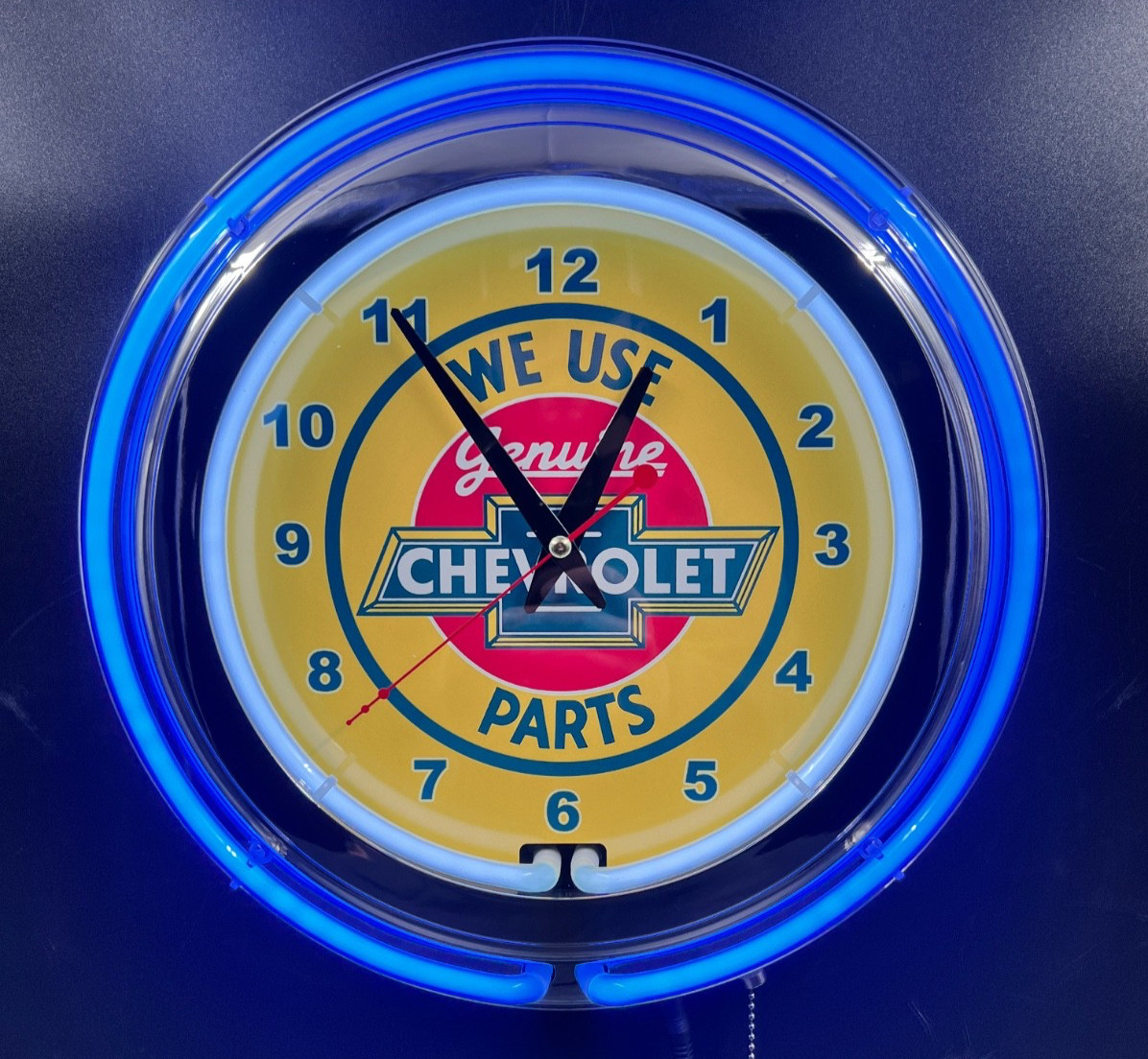 15" Genuine Chevrolet Parts Sign Double Blue Neon Clock Chevy