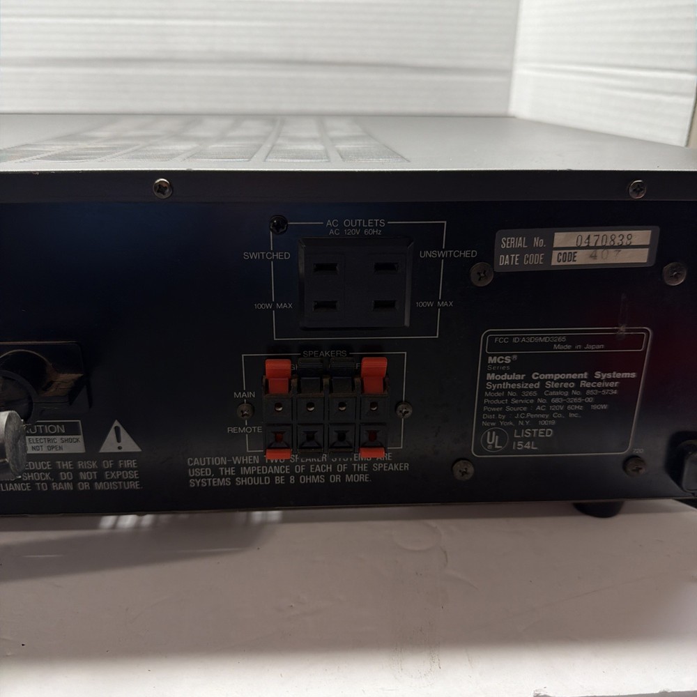 MCS 3265 Digital Synthesized Stereo Receiver Vintage Untested . Powers On .