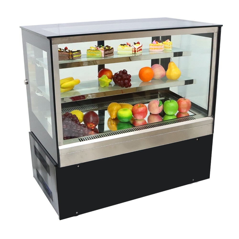 220V 3-Layer Refrigerated Cake Showcase Rear Sliding Doors Display Cases LED