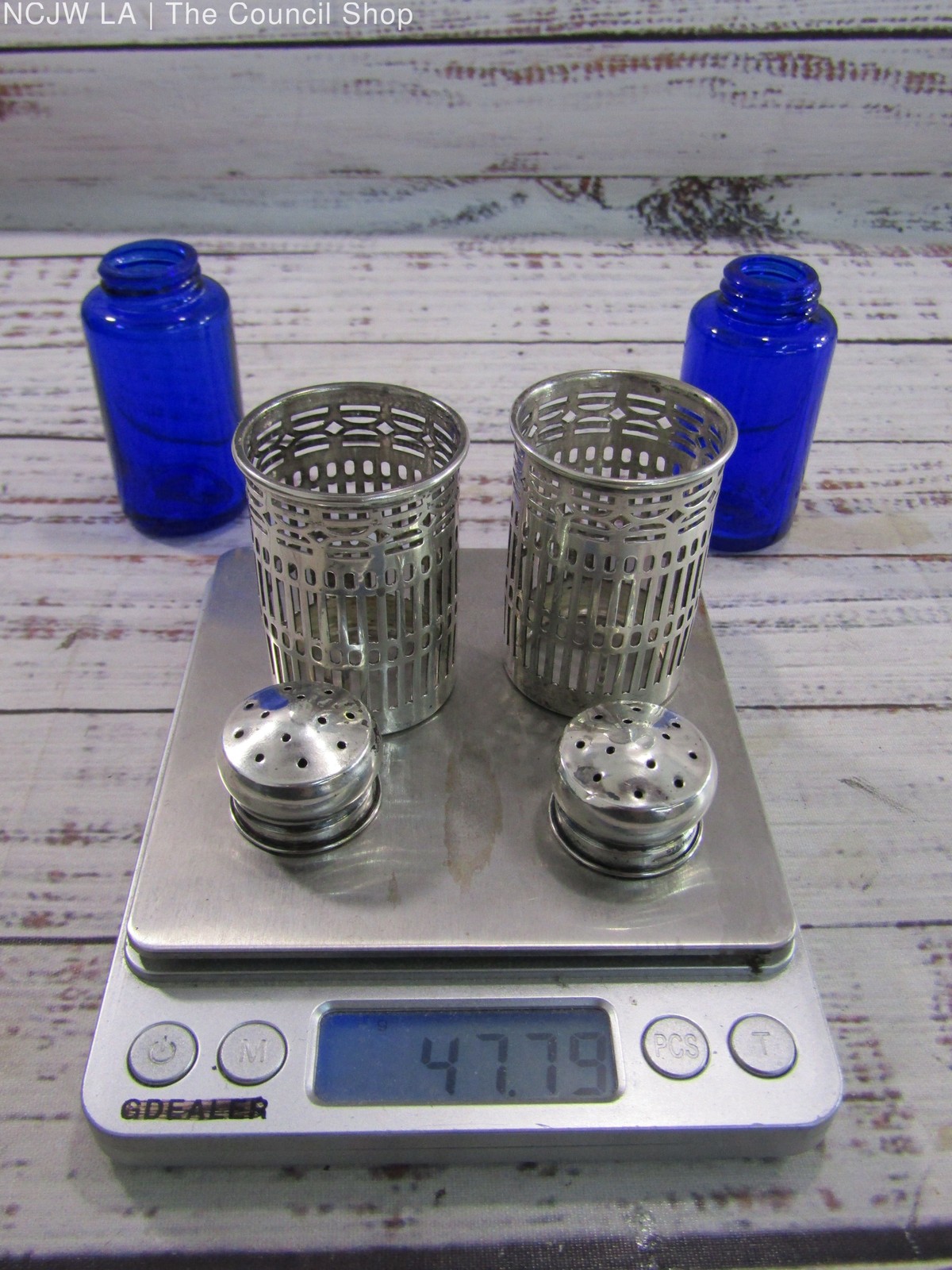 Vintage GHF Sterling Silver Cobalt Blue Salt & Pepper Shakers