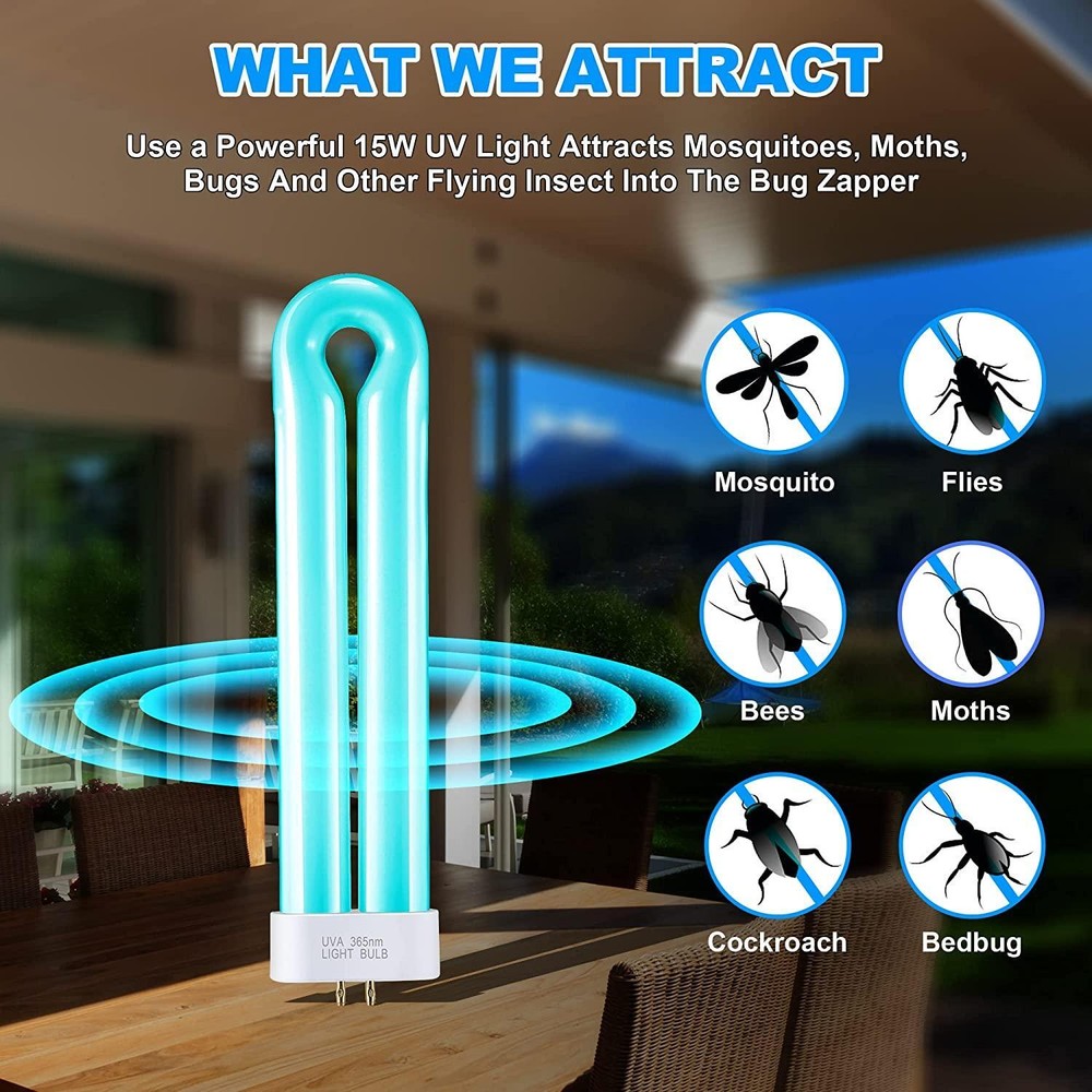 Bug Zapper Replacement Bulbs FUL 15W-BL with Square 4-Pin Base Compatible BK-15D