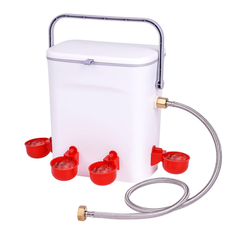 Automatic Chicken Waterer with Float Valve Kit Hose Attachment and 4 Poultry ...