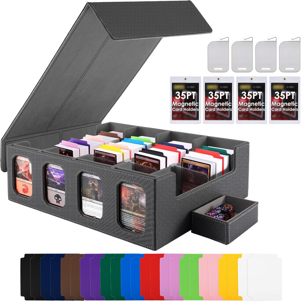 Trading Card Storage Box with Commander Display, 4-Row Deck Case with Removable