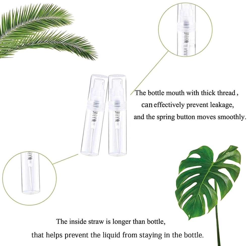 Mini Spray Bottle 100PCS 2ML Clear Plastic Empty Sample Containers Fine Mist Per