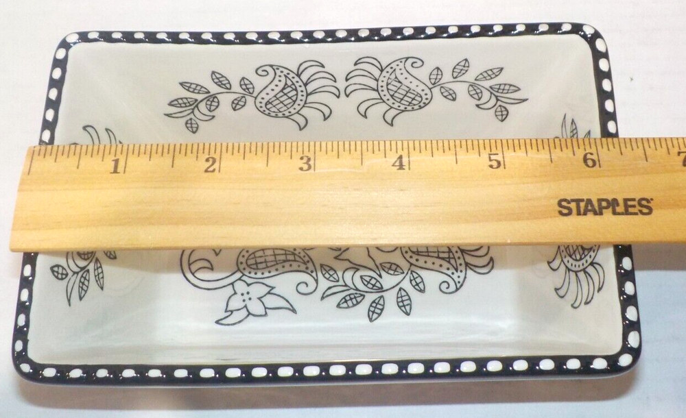 Lot 2 BAUM Small Rectangular LOAF Bakeware Dish Black White PAISLEY 6.5x4x3 *EUC