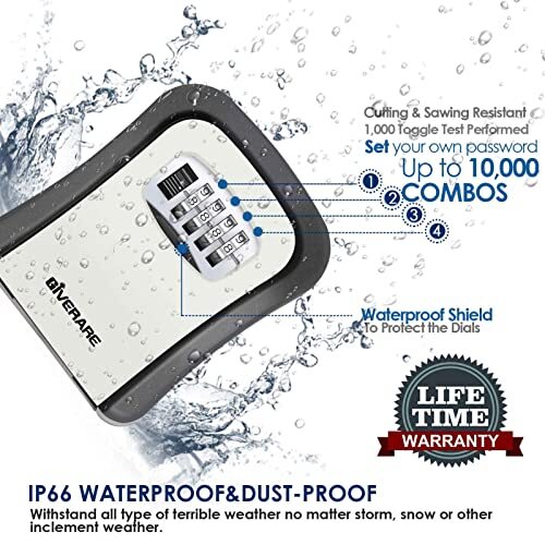 Key Lock Box Wall Mount 4 Digits Combination Lockbox Outside Waterproof Outdoor