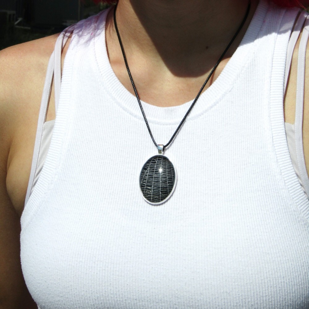 REAL spider web necklace oval