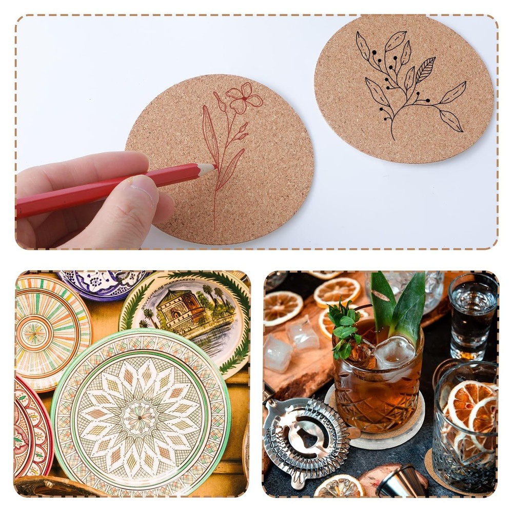 Mabor 16 Sheet Round Cork Backing for Coasters 3.5 Inch Self Adhesive Thin Co...