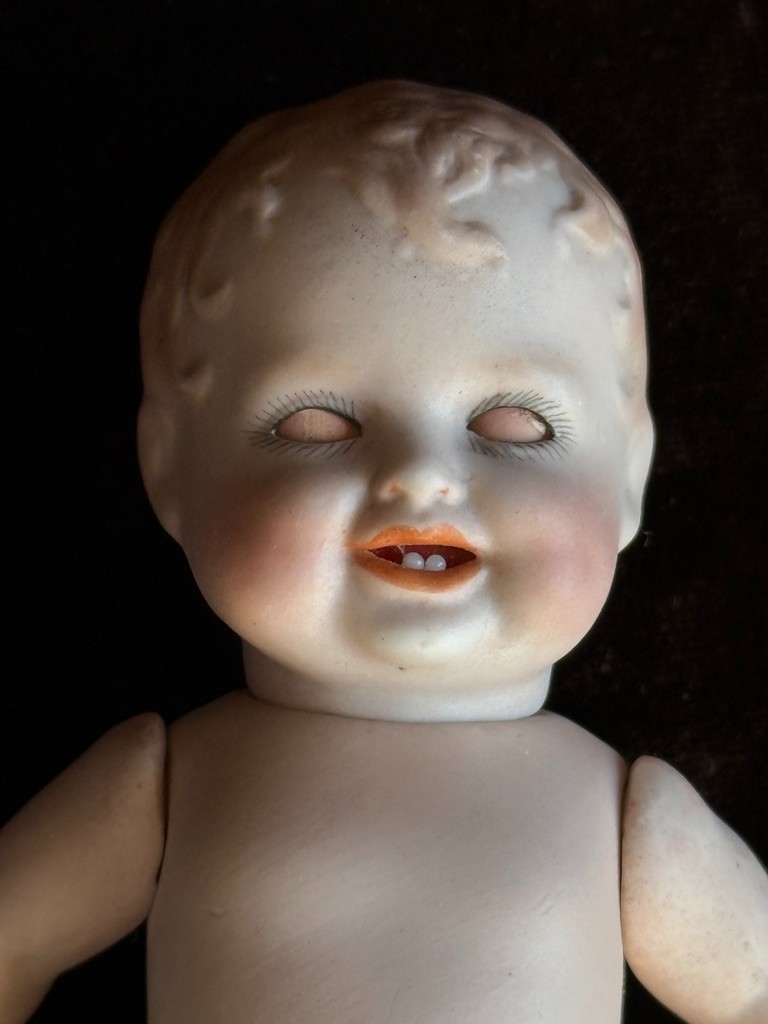 Antique German 4.5" All Bisque Georgene Averill Bonnie Babe Sleepy Eye Baby Doll