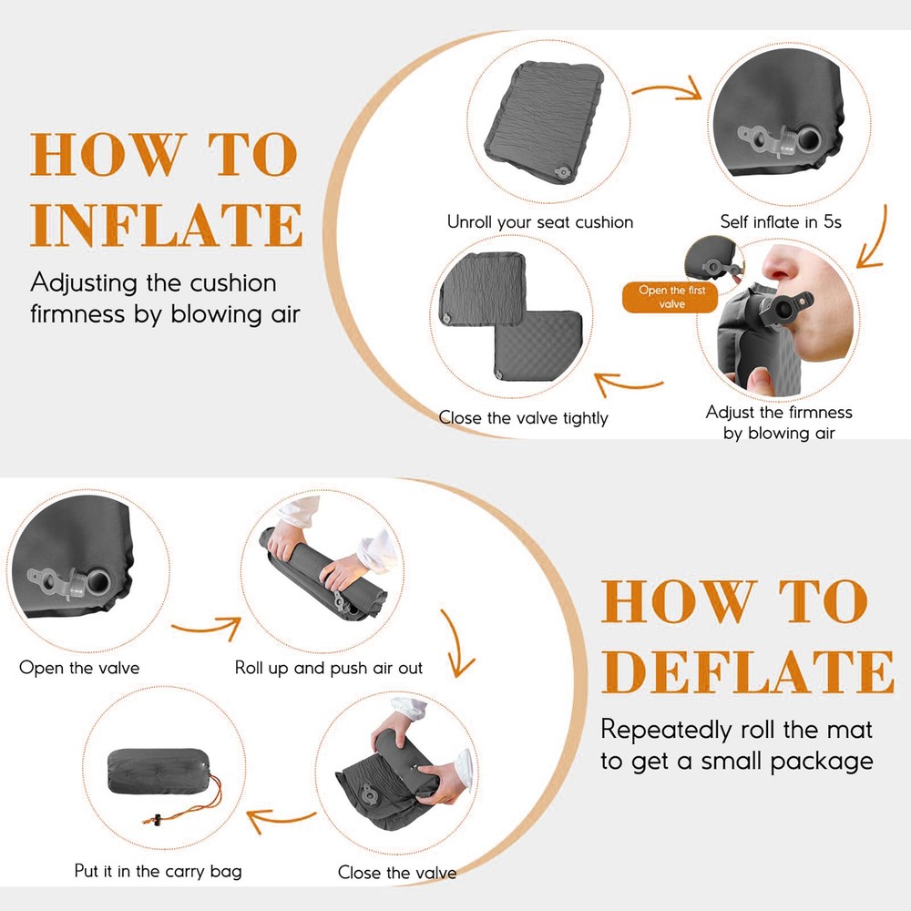 Portable Self-Inflating Seat Pad Quick Inflation No Pump Needed Compact