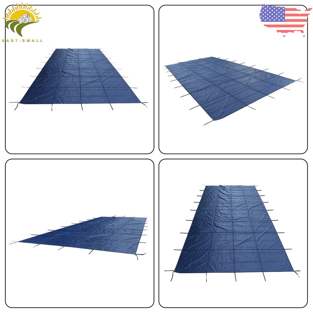 Rectangle Inground Pool Safety Cover For 16 x 32FT Blue Mesh Solid With Tools