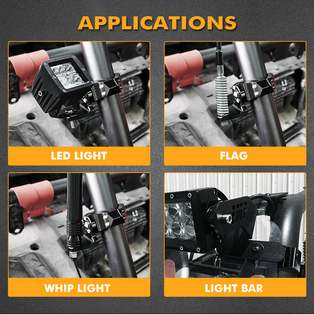 ATV UTV Mount Bracket For LED Whip Light Bar Led Pods 1.75”-2” Roll Bar Cage