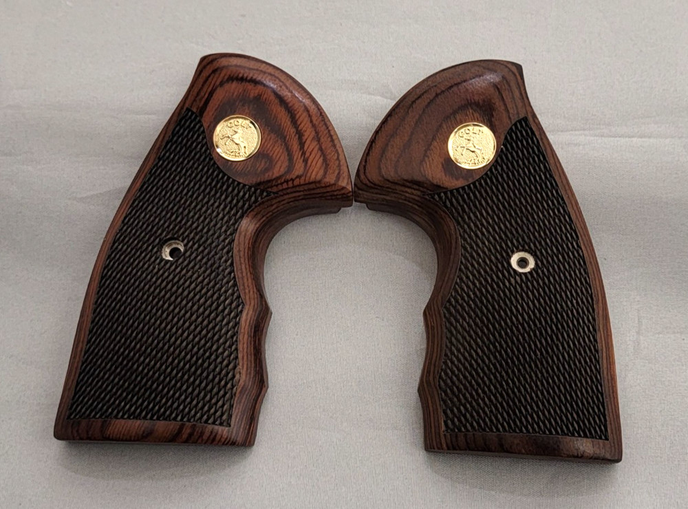 Colt Python Rosewood with Checkering Grips with a Gold Colt Medallion