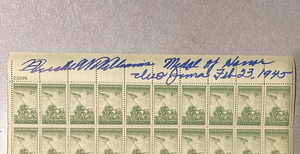 Hershel Woody Williams Marines USMC Medal Of Honor Signed Iwo Jima Stamp Sheet
