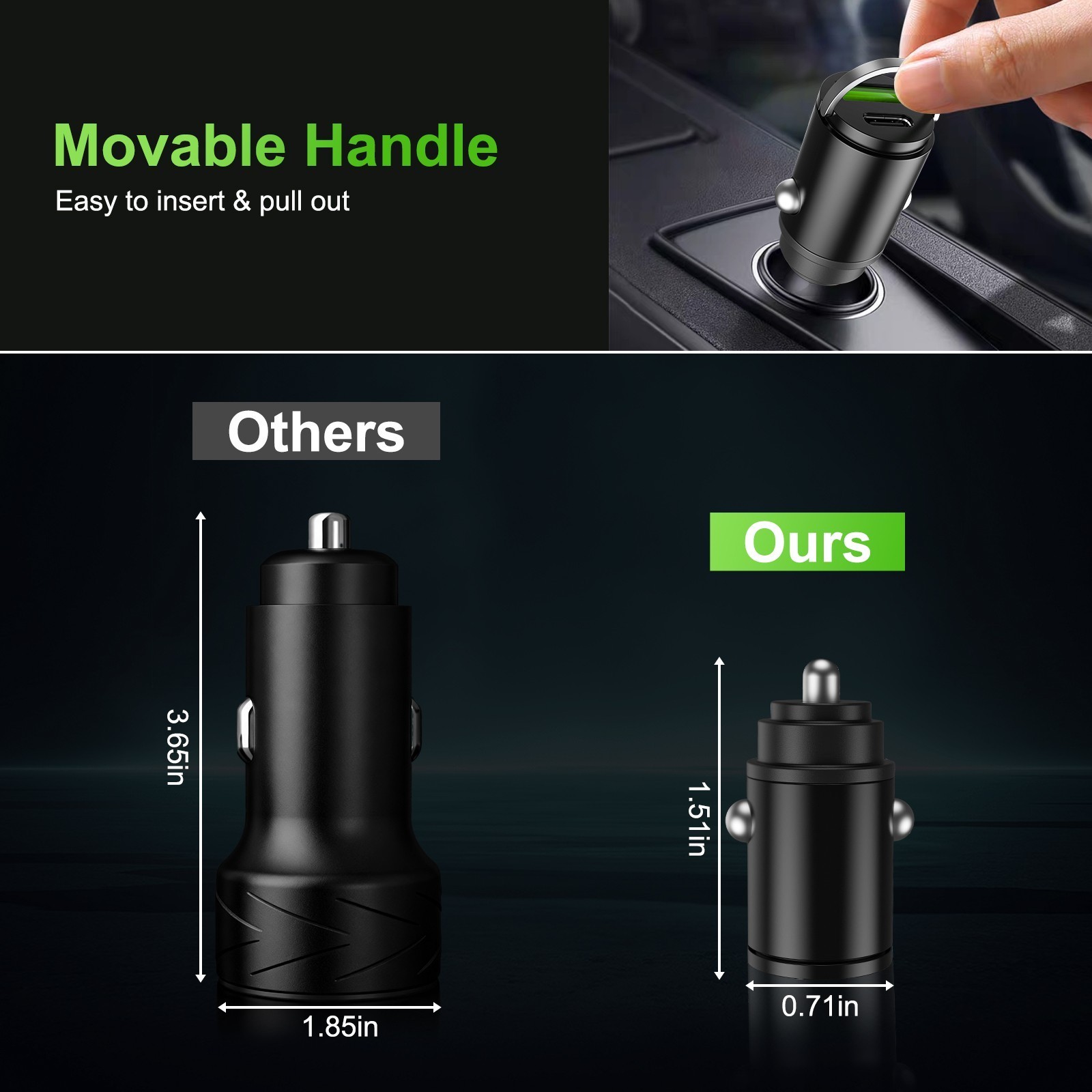 60W Fast Car Charger 2-in1 Cigarette Lighter Adapter W/ USB for Phones Cars