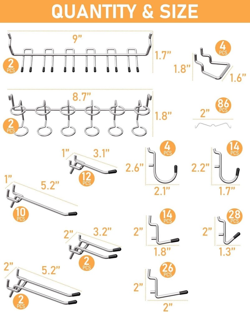 206 Piece Heavy Duty Pegboard Hooks Set - Optimal Tool Storage Solution