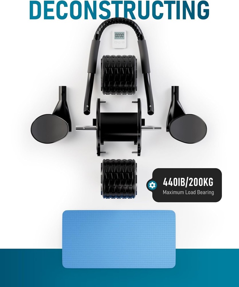 Ab Roller Wheel with Timer & Knee Mat, Home Workout Auto Rebound Abdominal Wheel