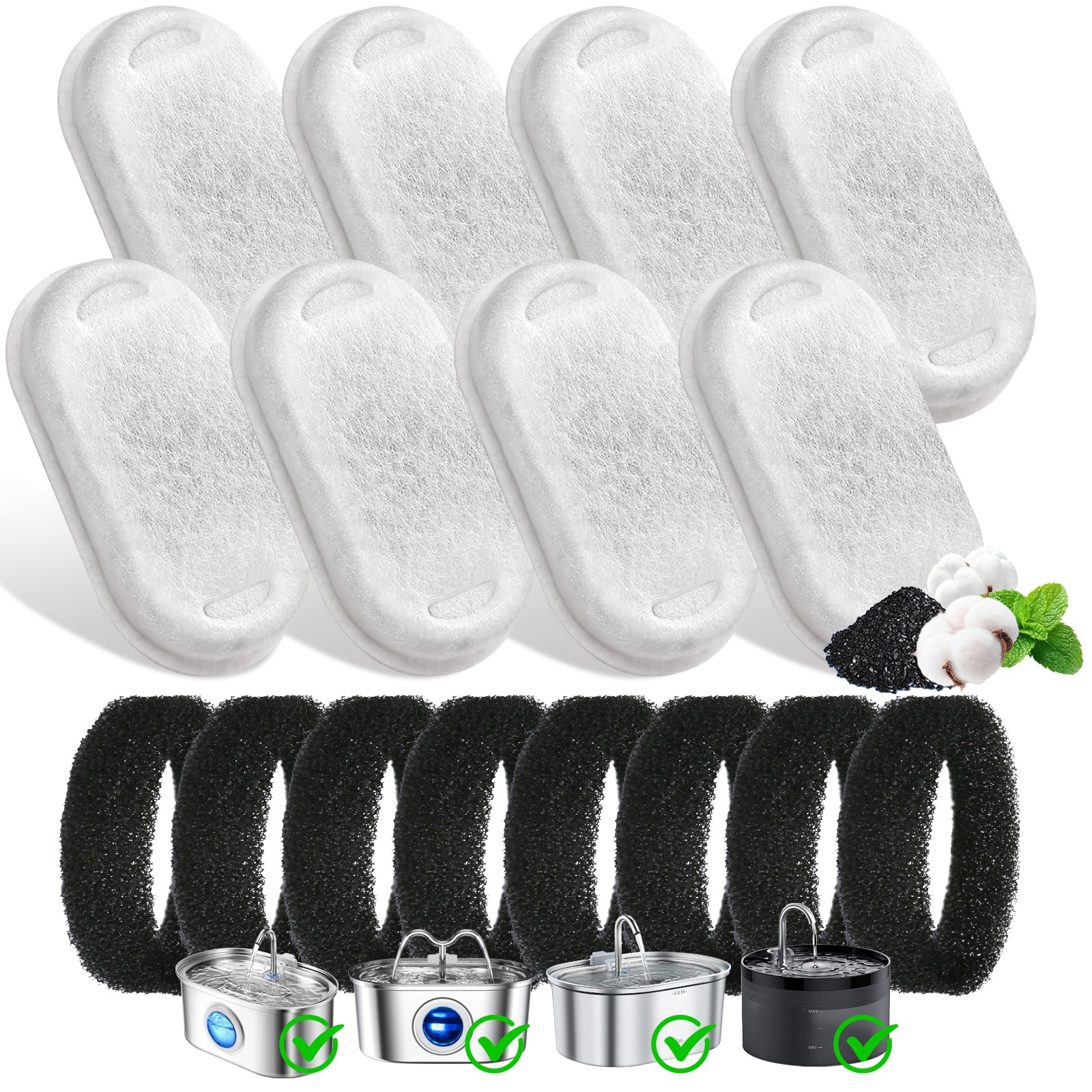 32pcs Pet Cat Water Fountain Filters Replacement for 67/108/135oz Replacement