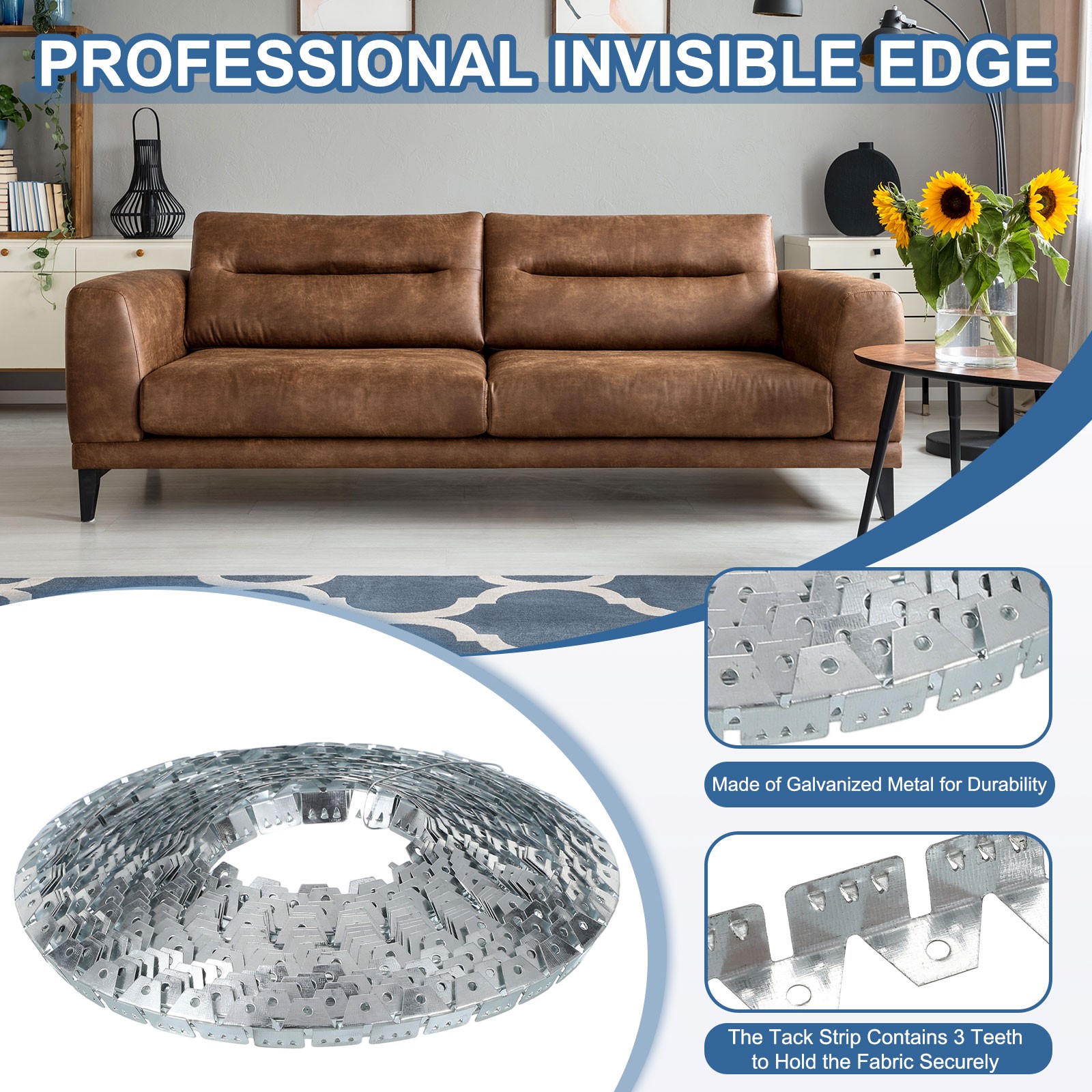 33ft Upholstery Metal Tack Strips, 1 Pcs Upholstery Sofa Curve Ease Grip