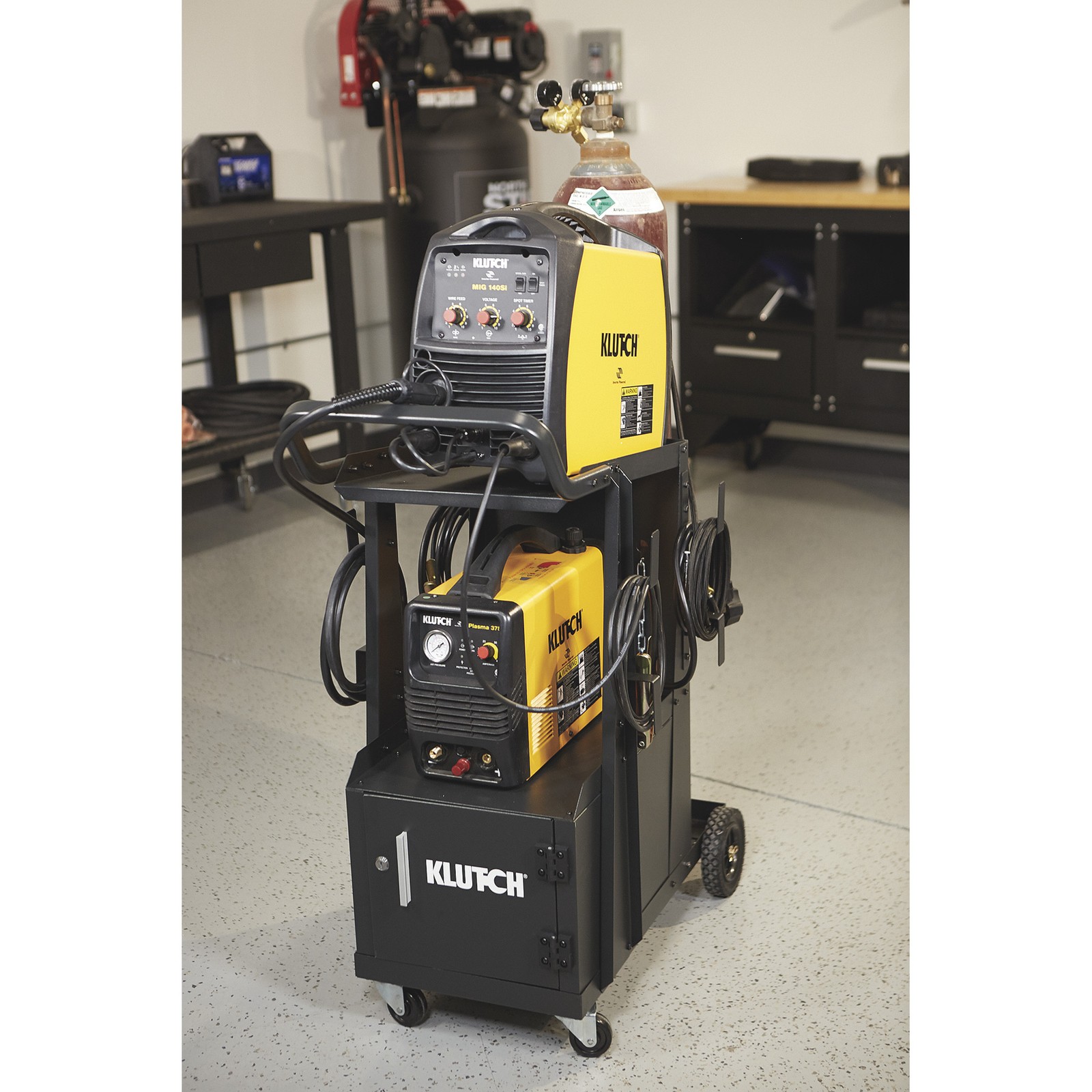 Klutch 2-Tier Welding Cart with Locking Cabinet, 31-1/2in.L x 16-1/8in.W x