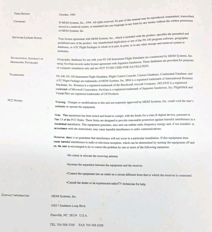 MDM Instrument Flight Simulator Operating Handbook