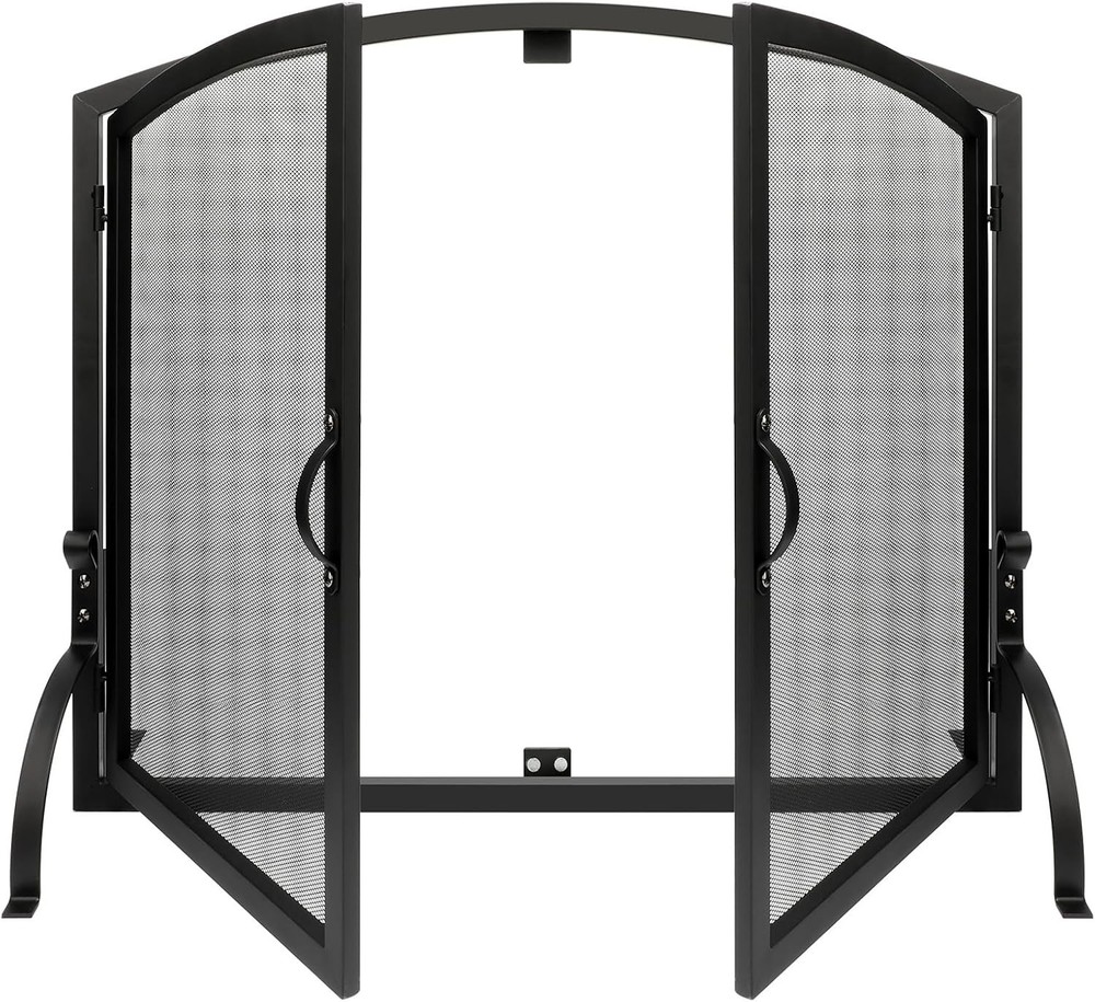35" x 27" Single Panel Fireplace Screen W/ Magnetic Doors Flat Fireplace Screens