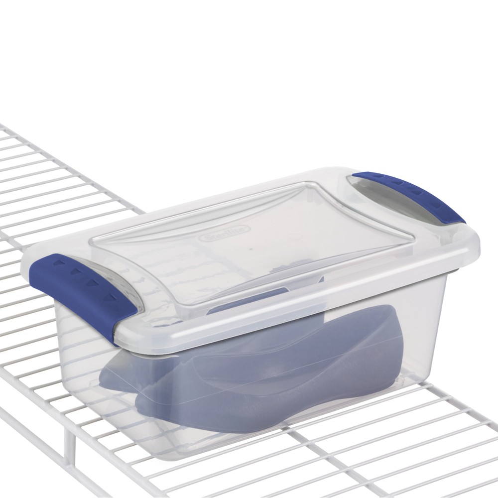 (3 pack) Sterilite 7 Quart Latch Box, Clear Plastic Storage Bin with Lid, Blue