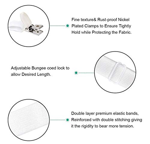 4Pcs Adjustable Bed Sheet Straps Clips, Elastic Mattress Sheet 4pcs-white
