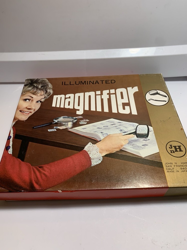Vintage JOHN N. HANSEN Illuminated Rectangular Reader Magnifier in Original Box