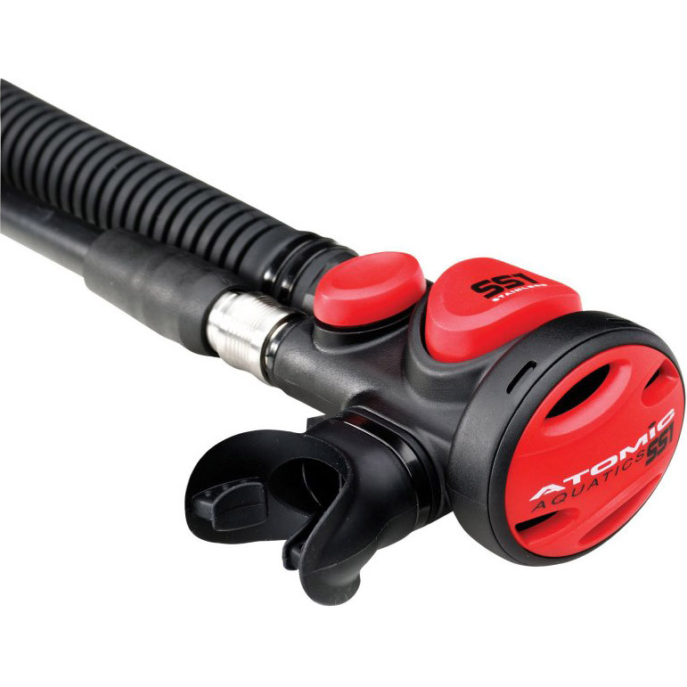 Atomic Aquatics B2 Regulator Din with SS1 Safe Second Stainless Red
