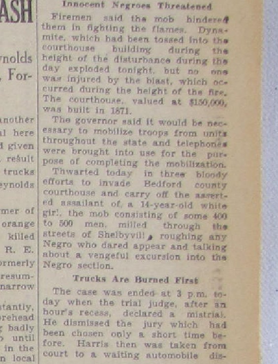 Vintage 1934 Shelbyville TN Riot Mob Burns Courthouse Newspaper