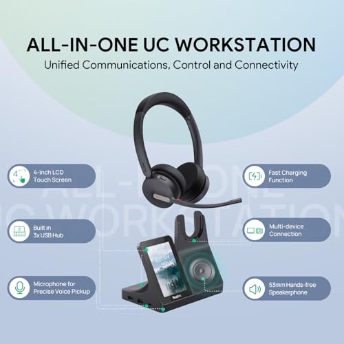 Yealink WH64 Workstation Dual Wireless Headset System, Touchscreen Base, DECT
