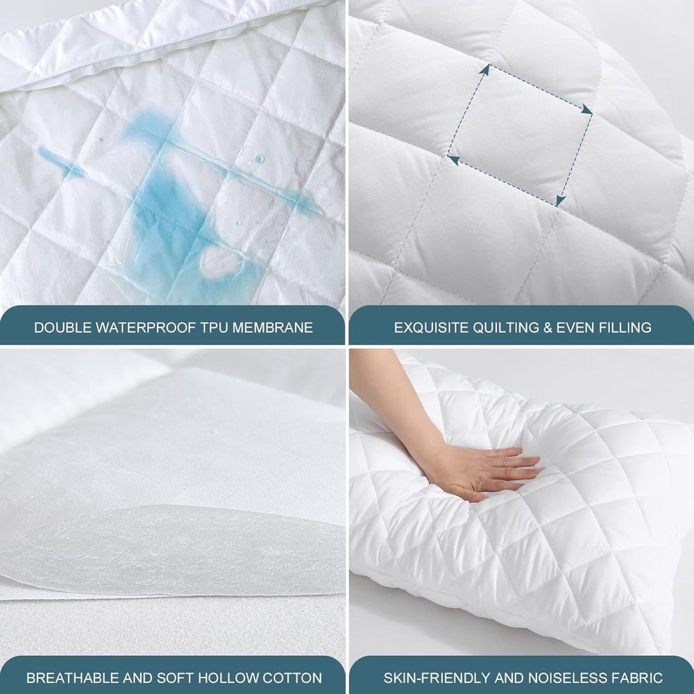 2 Pack Waterproof Pillow Protector Quilted Queen Size(21"X30")