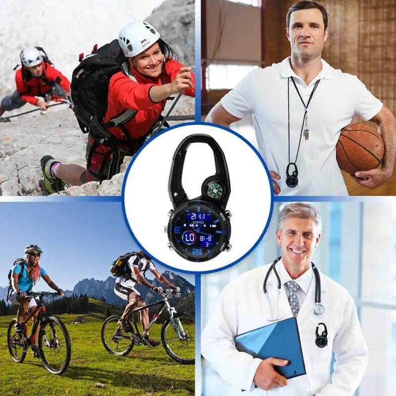 BACKPACKER'S MULTIFUNCTION QUARTZ ANALOG/DIGITAL WATCH/CARABINER COMPASS MORE!