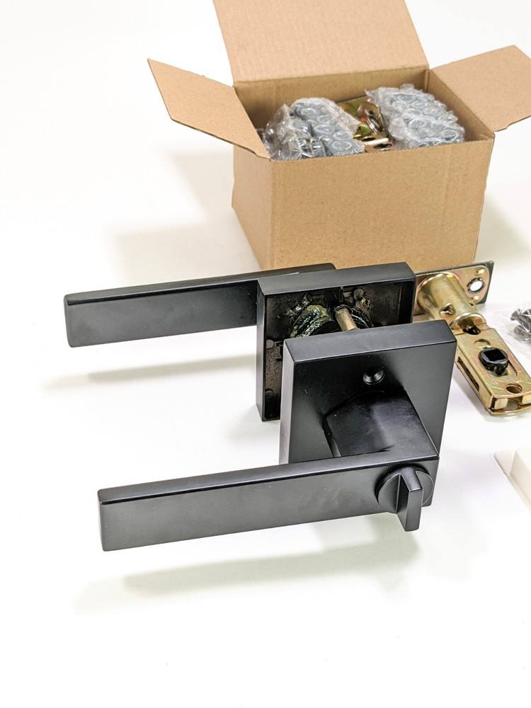 10 Pack Square Keyed Entry Levers & Single Cylinder Deadbolt Combo Flat Black