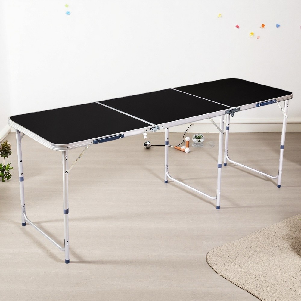 Folding Camping Table 6ft - Adjustable Height, Aluminum & Black Patio Table