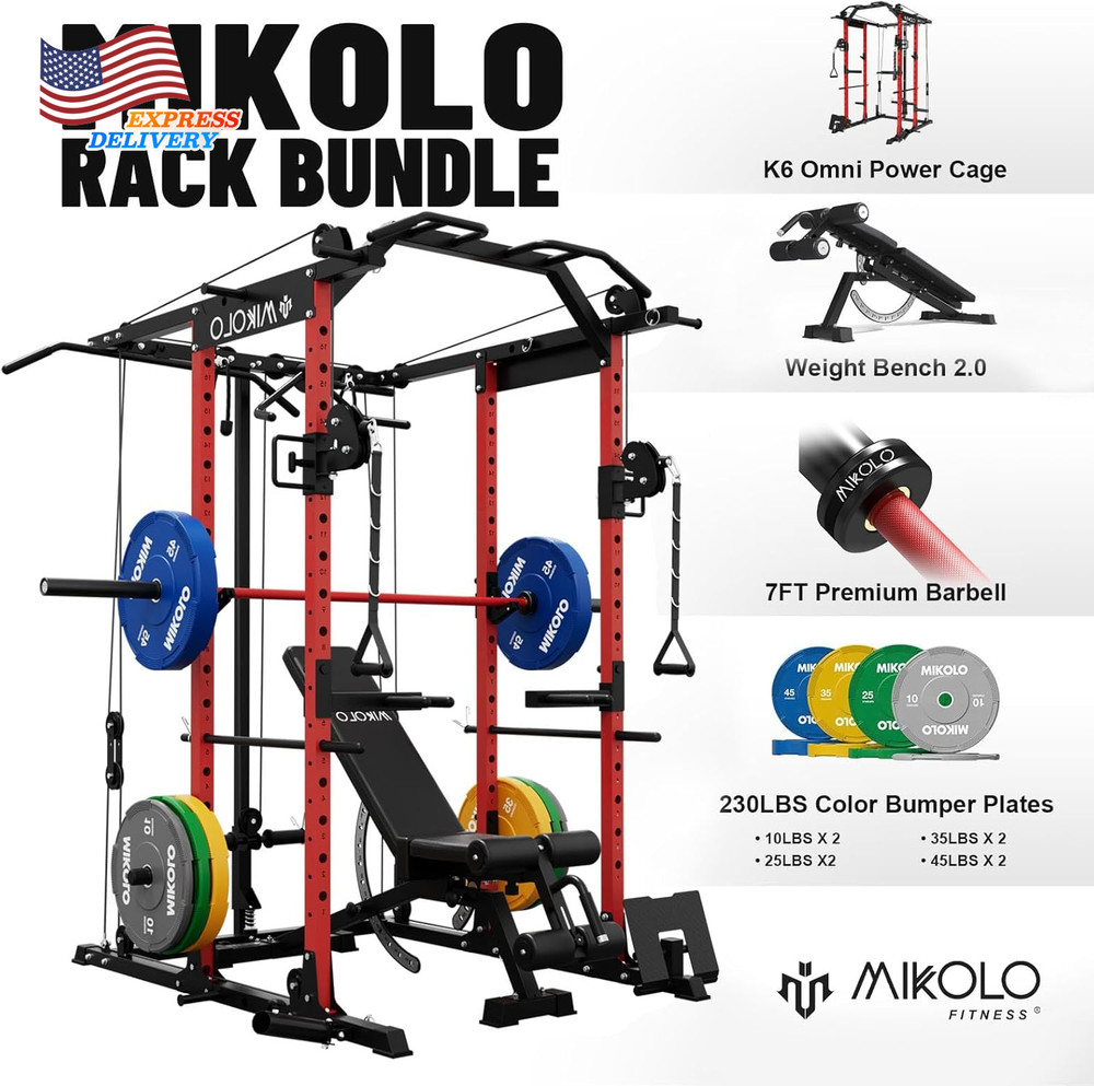 Power Rack with Cable Crossover System 1500LBS Squat Rack w/LAT Pull down System