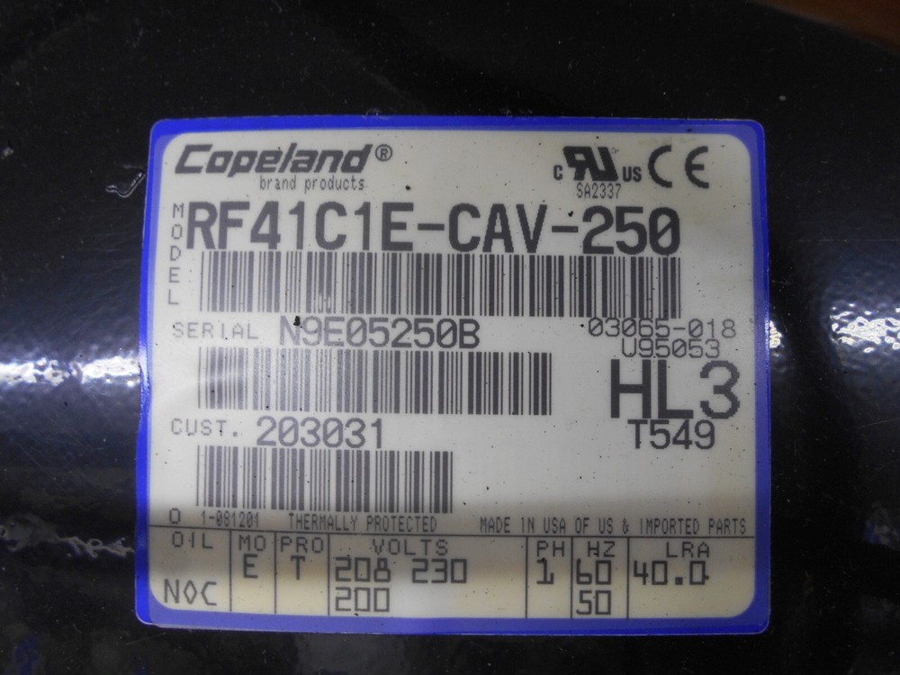 COPELAND RF41C1E-CAV-250 HERMETIC RECIPROCATING COMPRESSOR TYPE 2