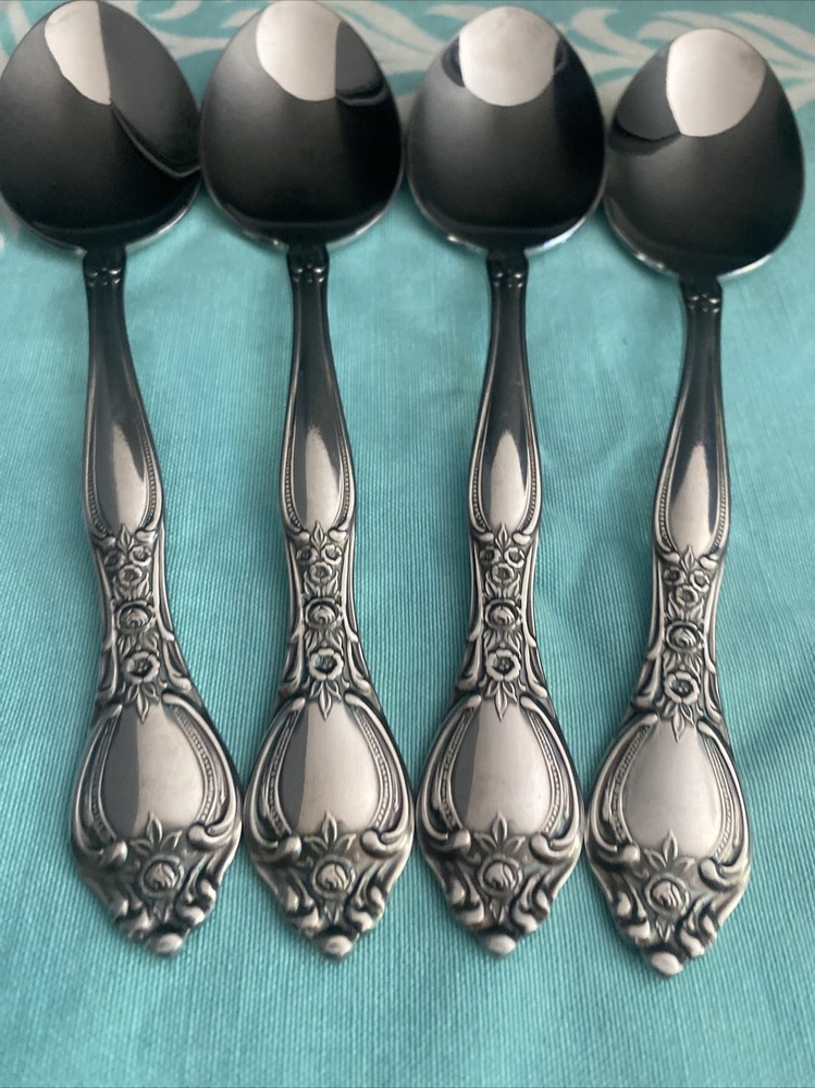 4 Oneida West Bend AFFECTION Stainless USA Glossy Dinner Spoons Flatware