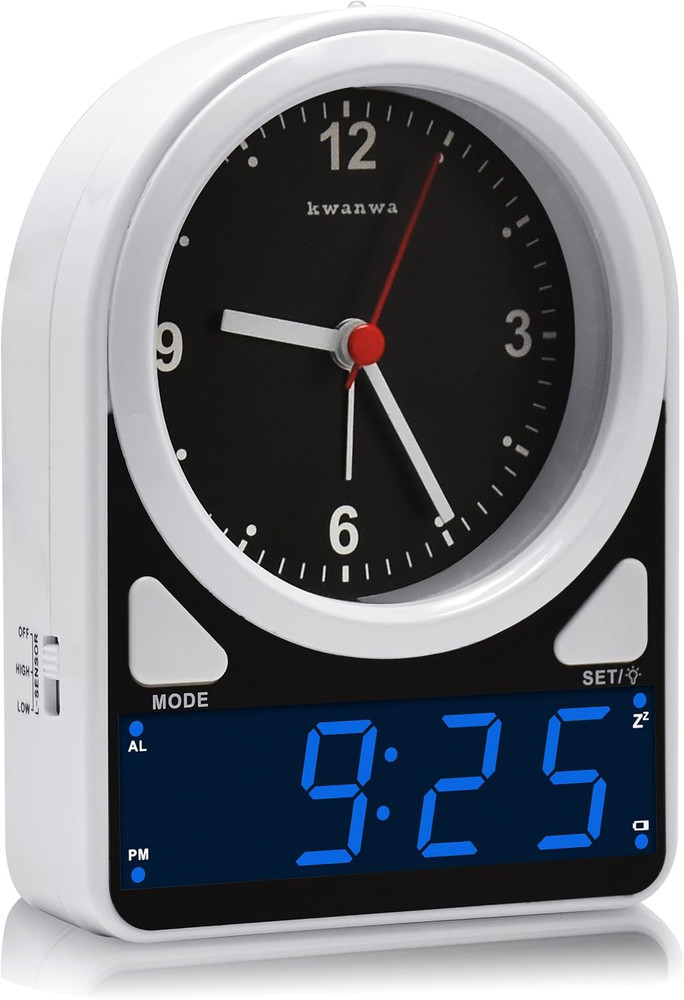 2 in 1 Alarm Clock, Analog Clock with LED Digital Clock, Light Sensor LED Clock,