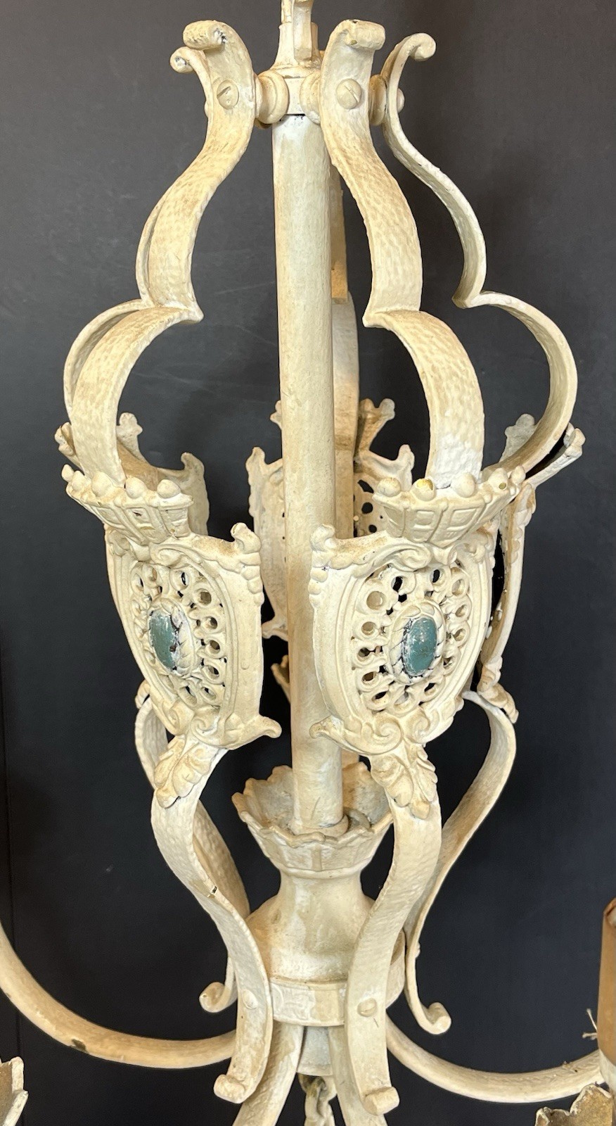 Antique Victorian Gothic Brass Chandelier, 5 Lights, Painted Needs REWIRED