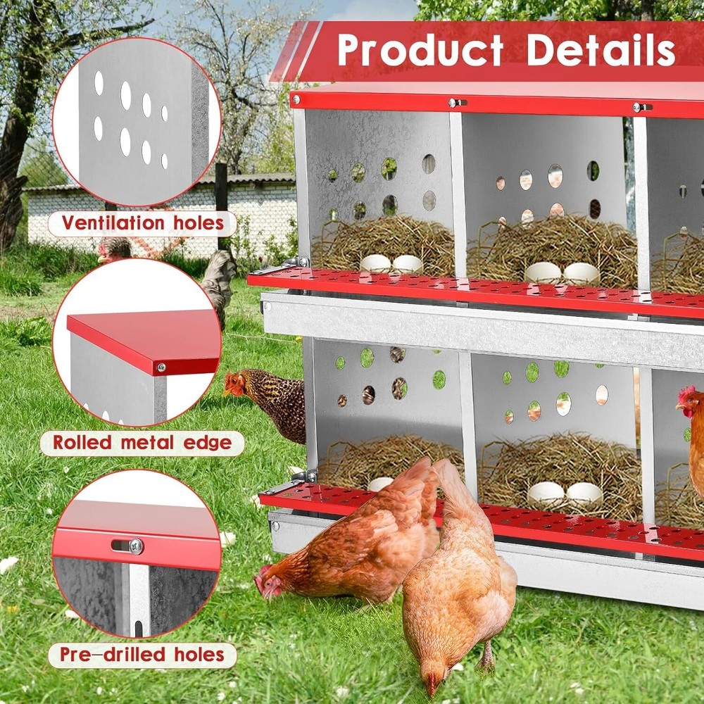 10Hole Chicken Nesting Boxes Metal Egg Laying Brooding Box With Vent Hole Set