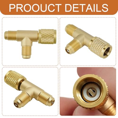 2PCS 1/4in Valve Tee Adapter, HVAC Tools, Valves Core Tee Adapter Brass