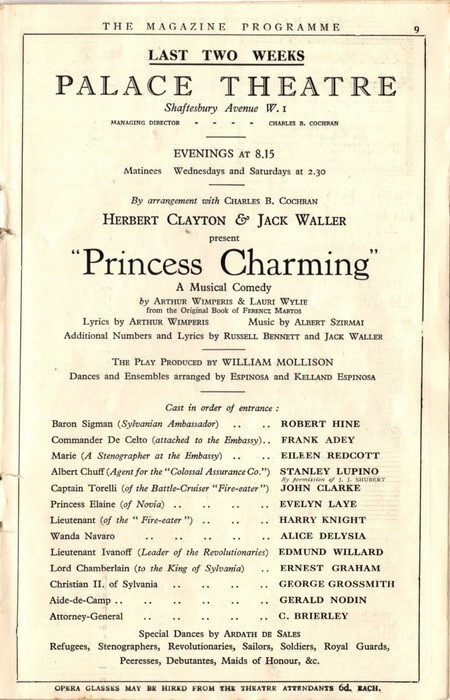 The Palace Theatre, The Magazine Programme, Pincess Charming, August 15, 1927
