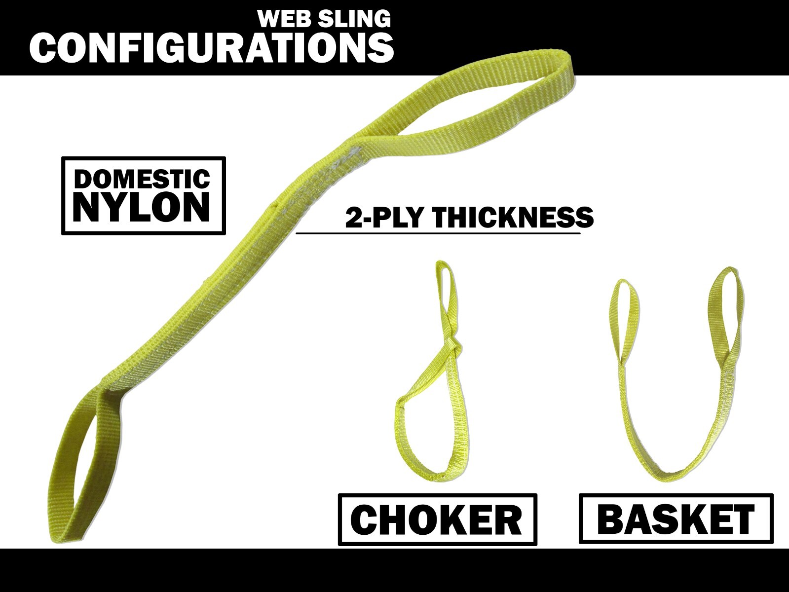 1" x 5 ft Nylon Web Lifting Sling Tow Strap 2-ply EE2-901 Eye & Eye USA (2 Pack)