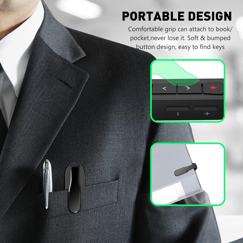 Presentation Clicker Green Laser Pointer, Rechargeable PowerPoint Clicker Wir...